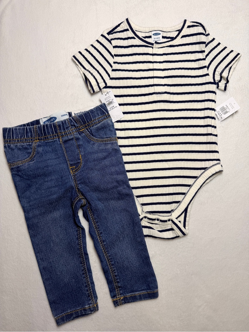Old Navy Blue & White Stripe Bodysuit & Old Navy Denim Jeggings Bundle-NWT